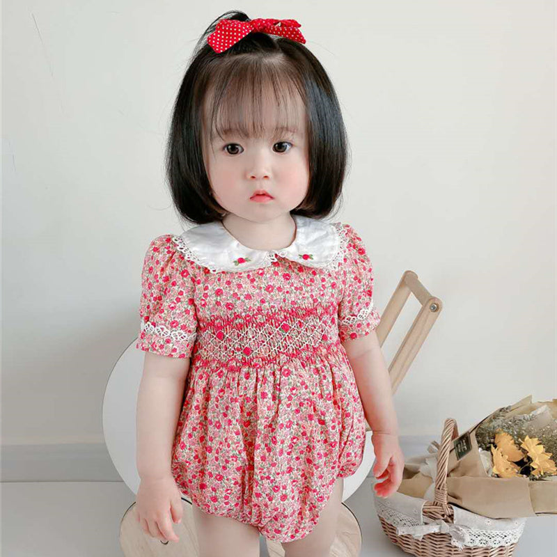 Small Floral Short-sleeved One-Piece Romper