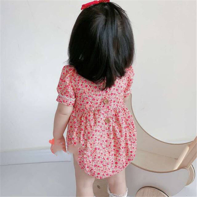 Small Floral Short-sleeved One-Piece Romper