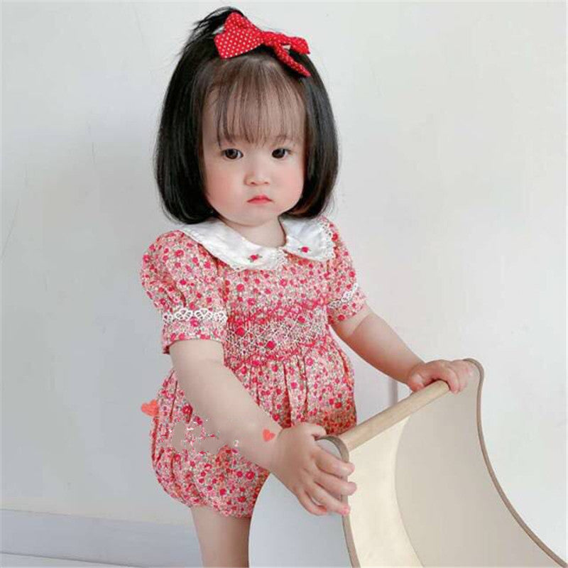 Small Floral Short-sleeved One-Piece Romper