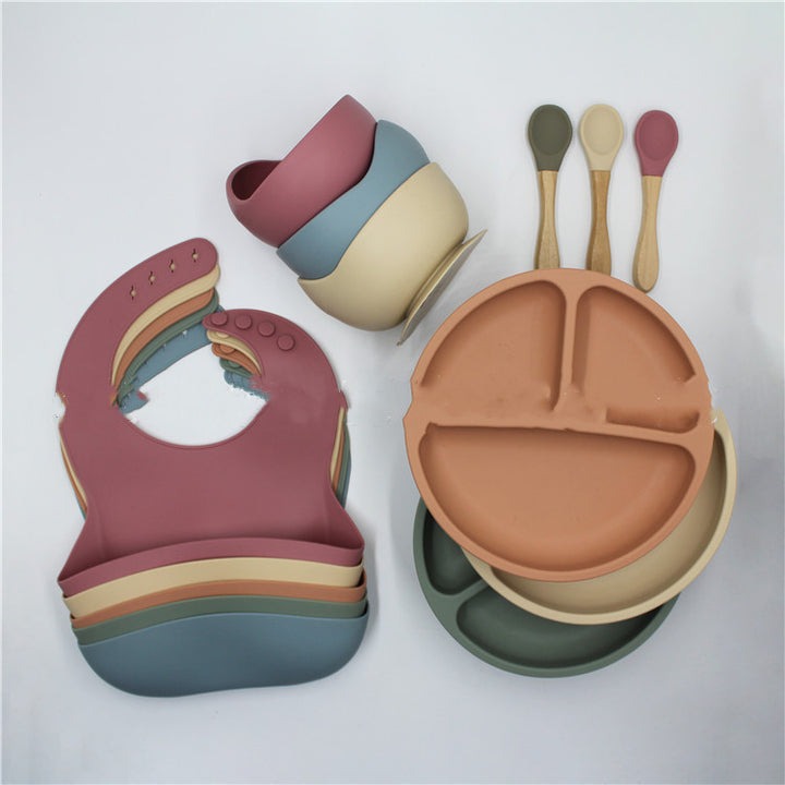 Silicone Baby Bowl Bib Plate Set
